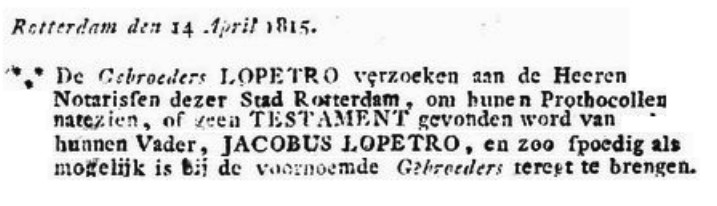 Lopetro; ricerca testamento